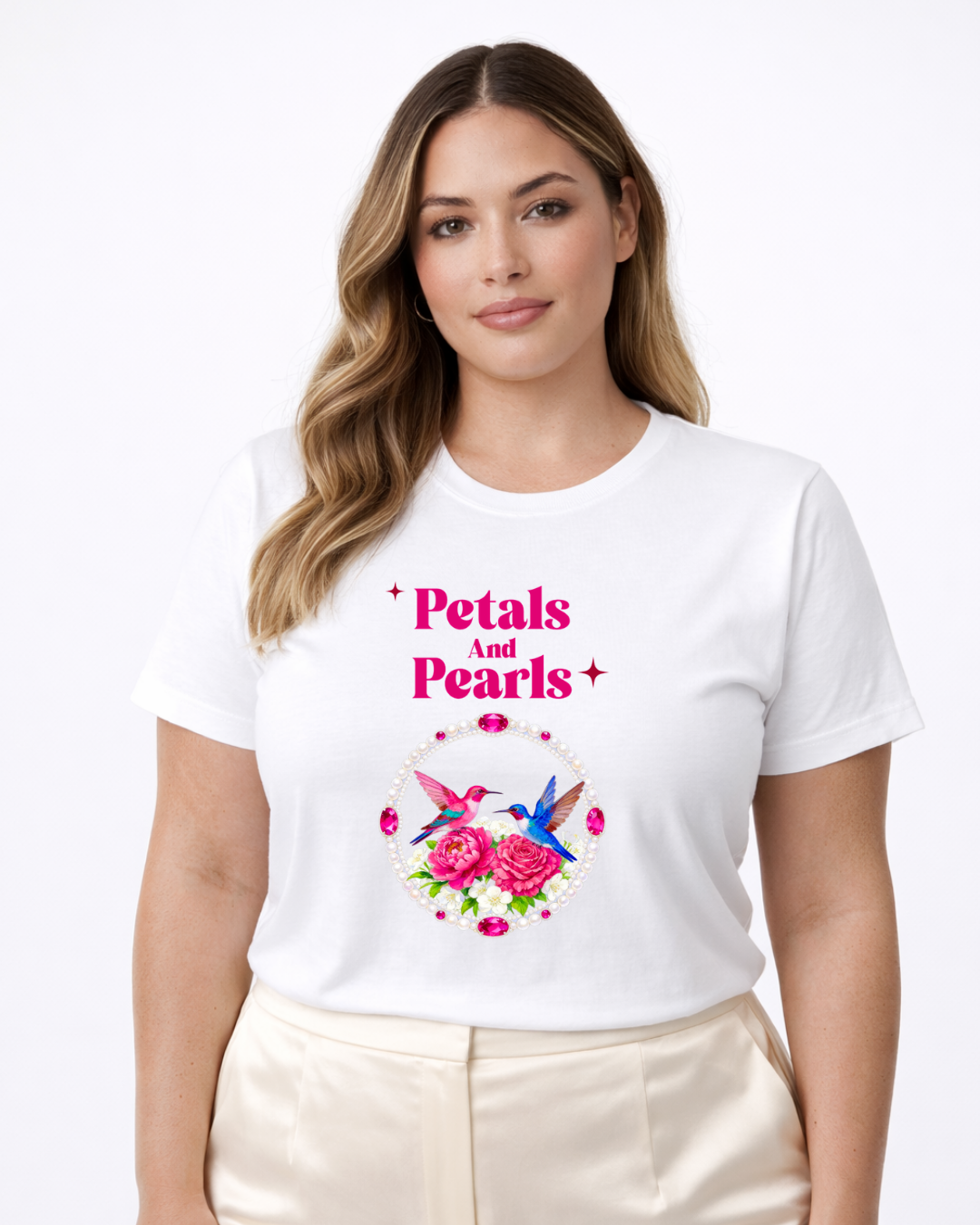 Petal & Pearls Graphic T-Shirt (Plus Size)